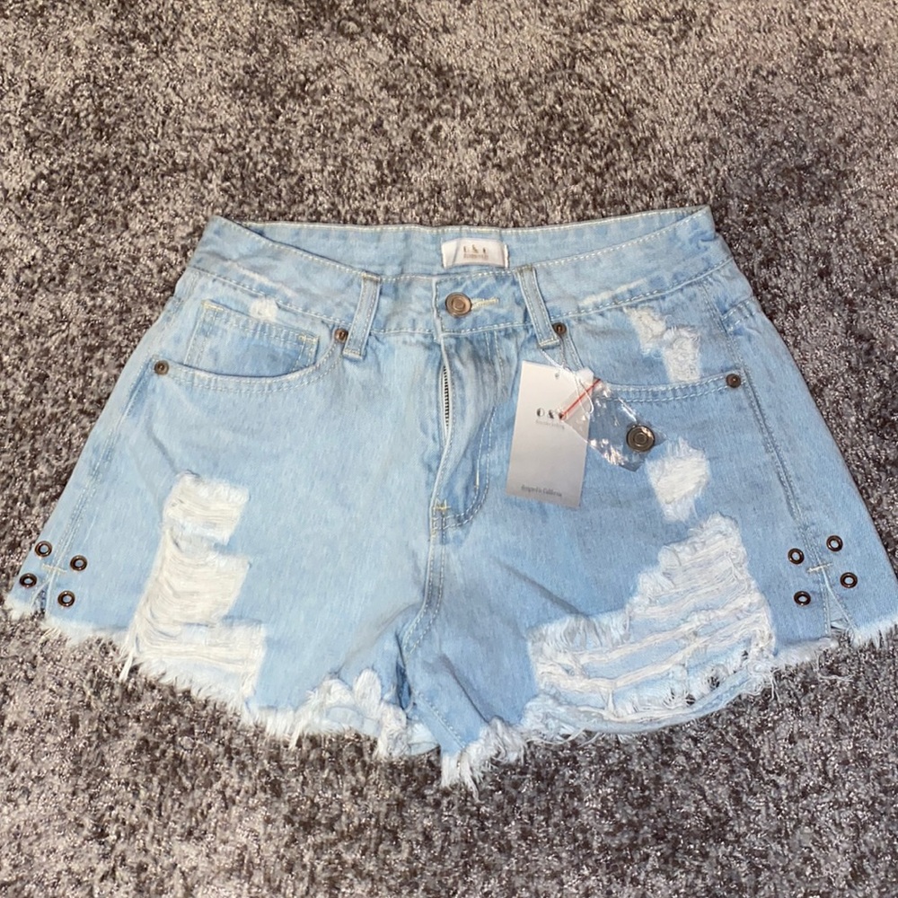 Distressed jean shorts
